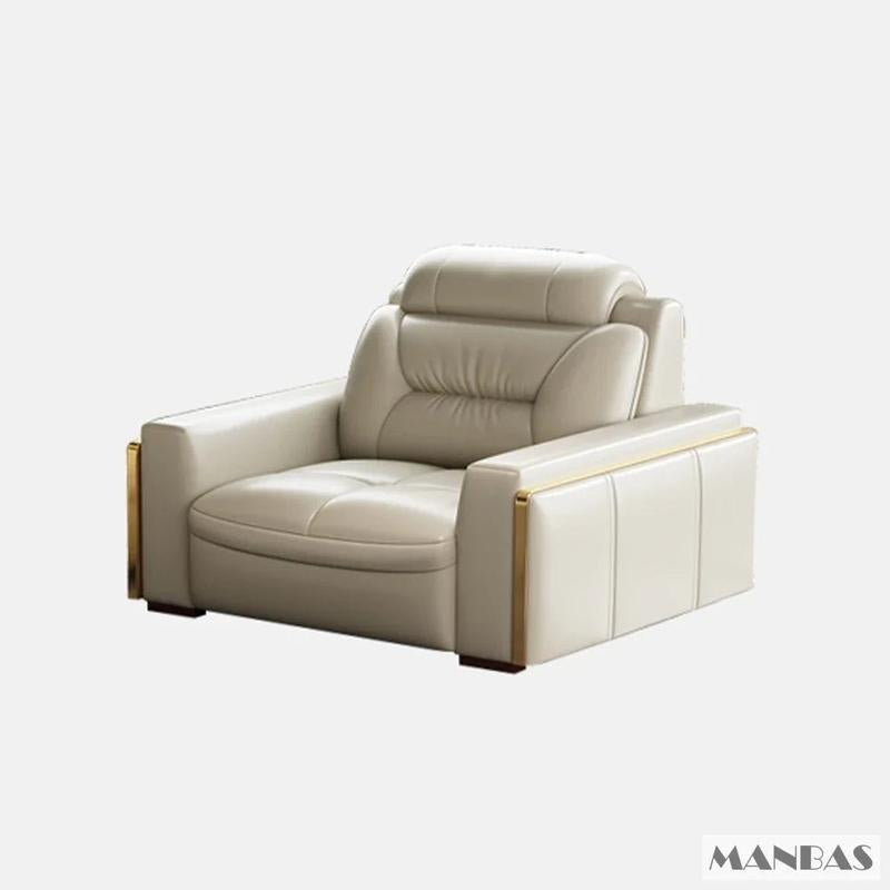 MANBAS Premium Italian Genuine Leather Sectional Sofa Set – Modern Living Room Couch with Adjustable Headrests, USB Charging Ports & Built-In Bluetooth Speaker