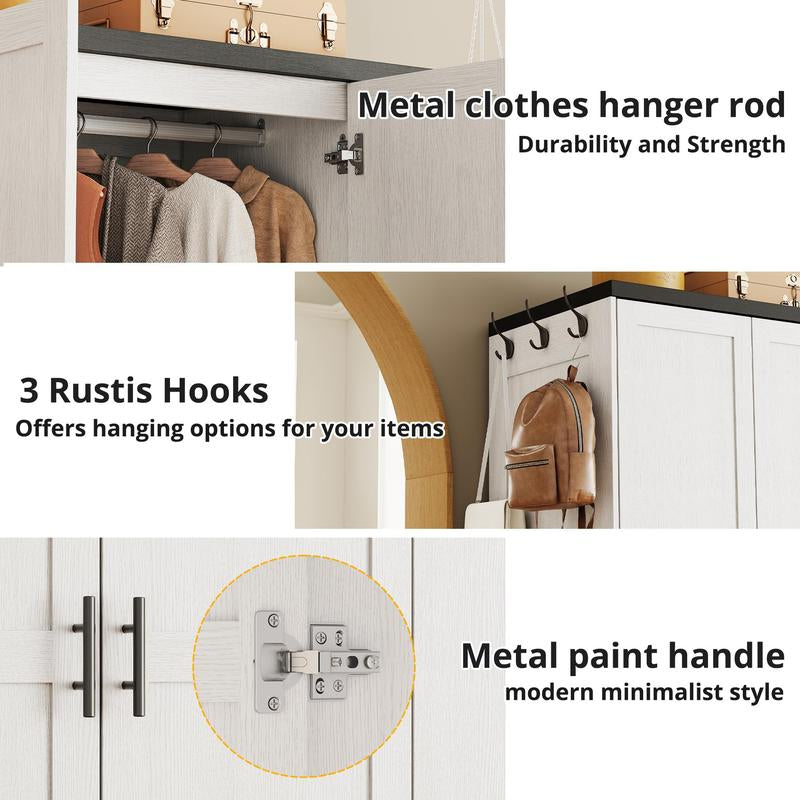 LIKIMIO Armoire Wardrobe Closet with Large Mirror, Storage Cabinet with 2 Doors and 2 Drawers, 2 Storage Shelves, 70" Wardrobe Cabinet for Bedroom