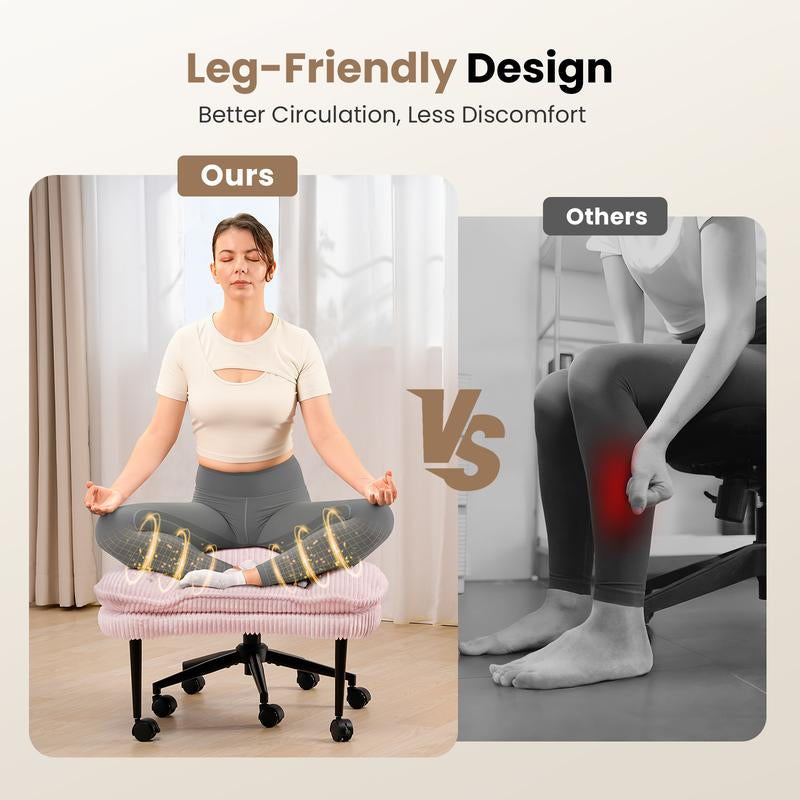 【Oversized Version】Homrelexa Oversized Ergonomic Cross Legged Swivel Chair, Adjustable Height and PU Leather, Corduroy Materials, Meditation Chair with Back Support, Kneeling Chair, Meditation Chair Home and Office